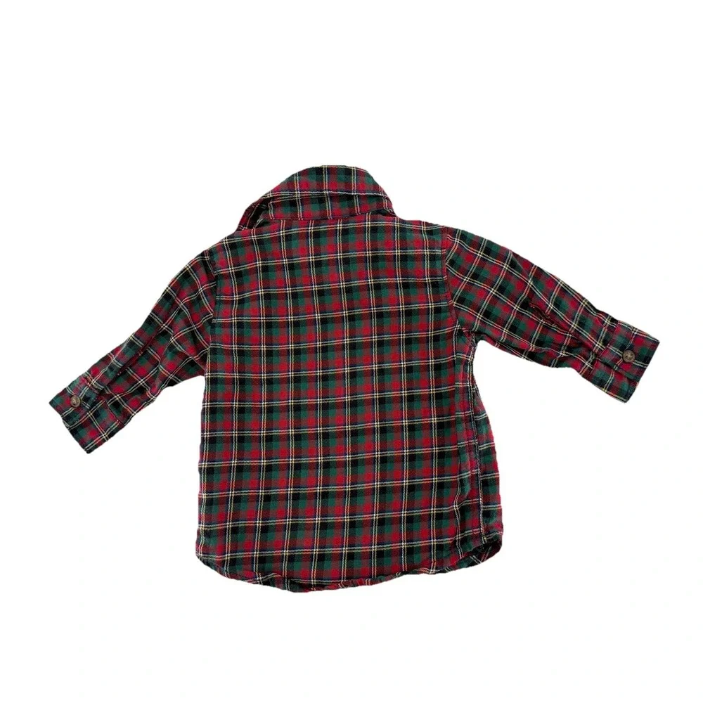 Carter's Baby Boy Red Plaid Button-Down Long Sleeve Shirt Size 3m Preppy Holiday